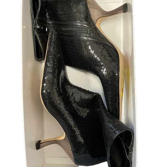 Michael Kors Luna Booties Black Sequin 6M Pointed Toe Galvanized Heel MSRP $225 - Picture 6 of 6